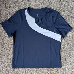 Sweaty Betty Navy and White Short Sleeve Tee S